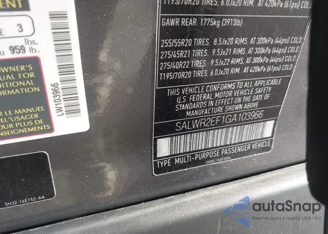 2016 Land Rover Range Rover Sport 5.0L V8 Supercharged/5.0L V8 Supercharged Dynamic z USA, uszkodzony, nr VIN SALWR2EF1GA103966